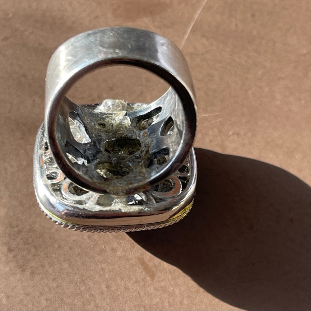 Big beautiful tiger eye sterling silver snd gold plate square ring size 7 - Picture 5 of 9